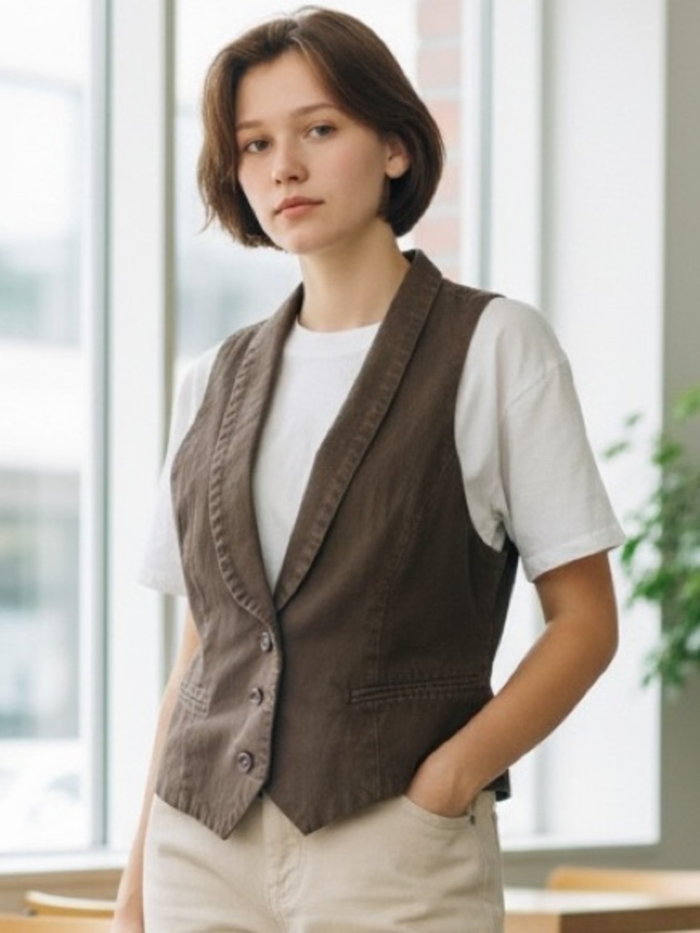 Larry Levine Brown Tailored Vest